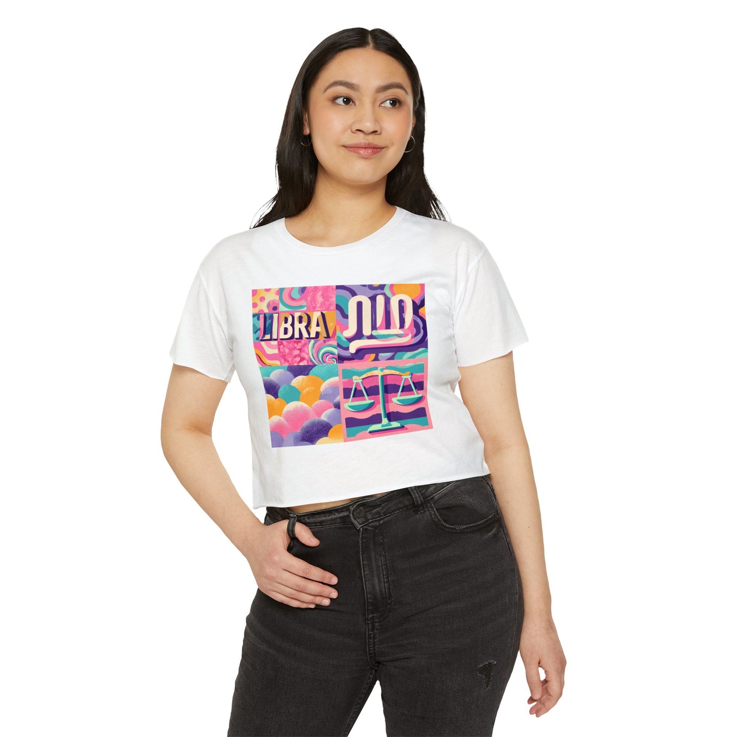 Festival-Ready Women's Crop Top, Libra Zodiac Tee, Boho Style Shirt, Astrology Apparel, Unique Gift for Her