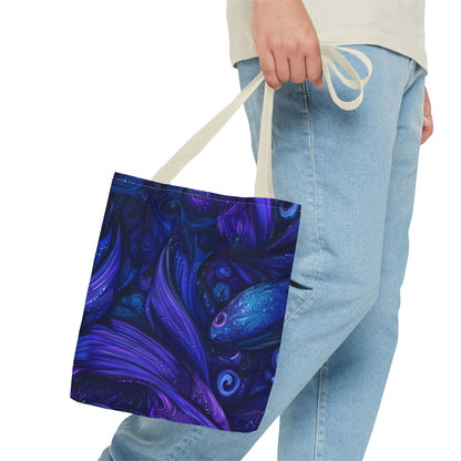 Mystical Fish Tote Bag, Bohemian Shoulder Bag, Eco-Friendly Shopping Bag, Art Lover Gift, Beach Bag, Colorful AOP Bag