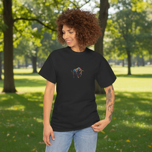 Vibrant Bull Unisex Cotton Tee, Animal Lover Shirt, Casual Graphic T-Shirt, Gift for Him/Her, Unique Art Tee, Spunky Outfit