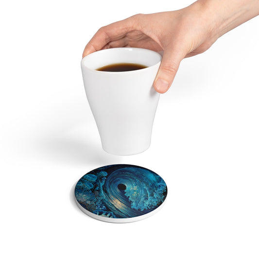 Water Element Ocean Wave Ceramic Coaster Set - Elemental Flow Home Decor, Aquatic Energy Gift, Celestial Tide Design