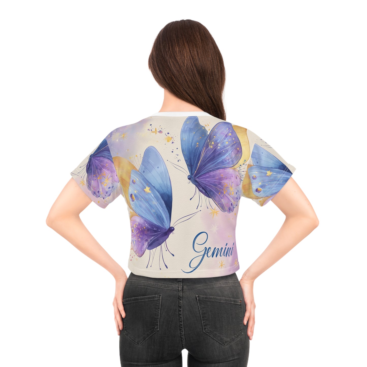 Butterfly Gemini Crop Tee, Zodiac Top, Astrology Shirt, Butterfly Art Tee, Gifts for Gemini, Summer Fashion