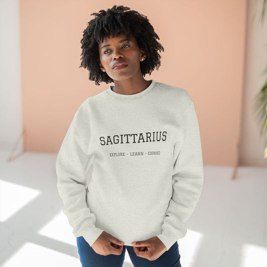 Sagittarius Crewneck Sweatshirt — Minimal Zodiac Design (Explore Learn Expand)