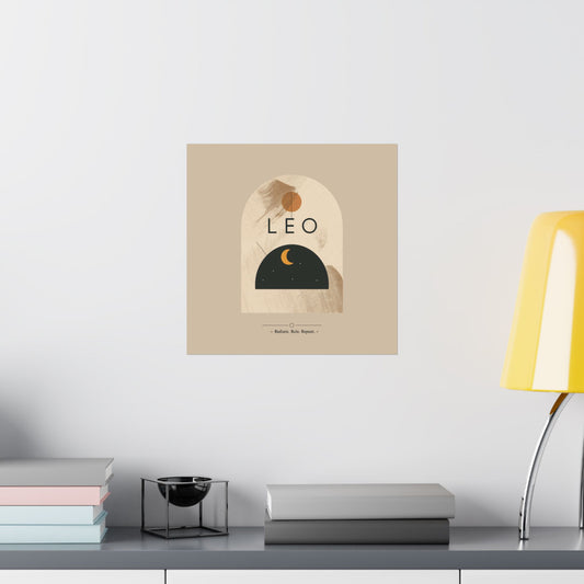 Leo Zodiac Satin Poster — Minimal Astrological Wall Art (Radiate. Rule. Repeat.)
