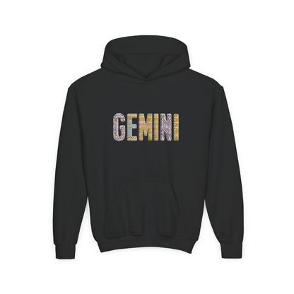 Gemini Art Youth Hoodie, Zodiac Sweatshirt, Astrology Pullover, Gift for Tween, Birthday Present, Cosmic Style