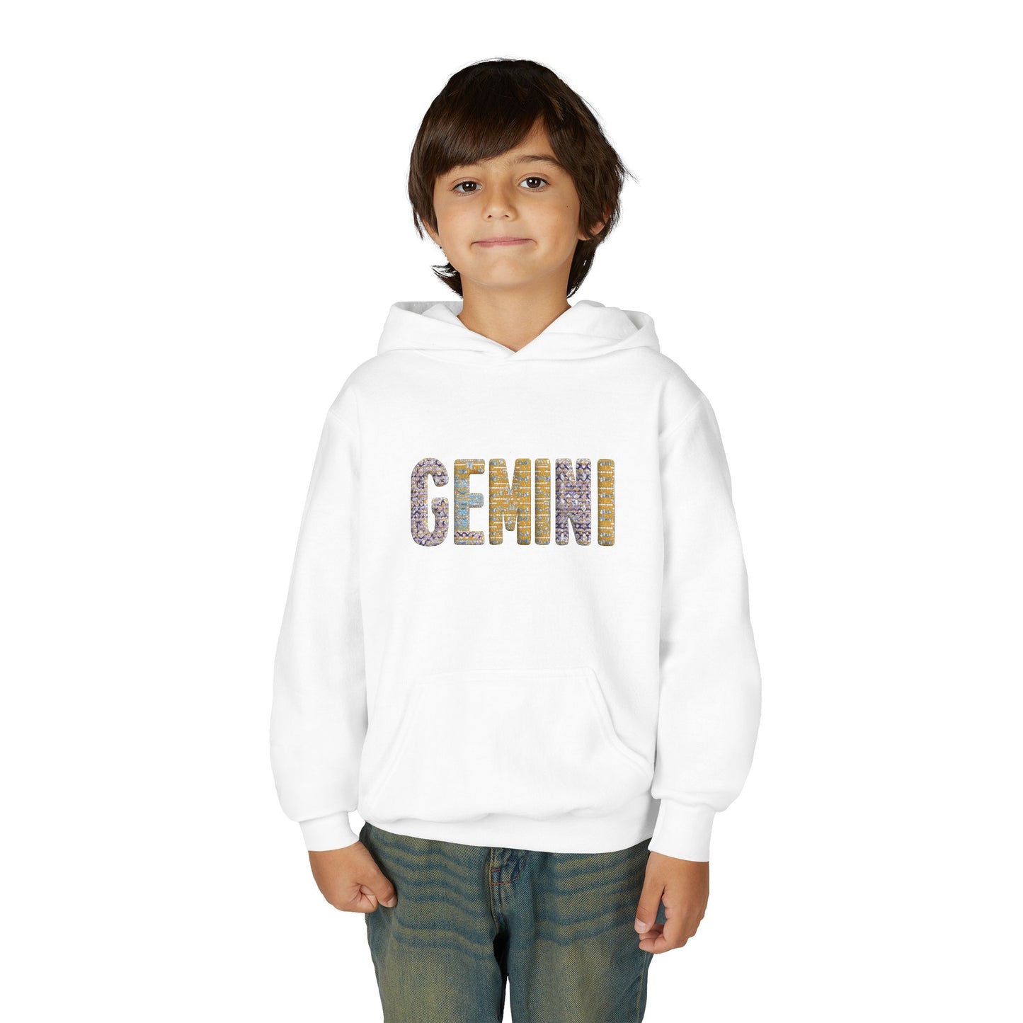 Gemini Art Youth Hoodie, Zodiac Sweatshirt, Astrology Pullover, Gift for Tween, Birthday Present, Cosmic Style