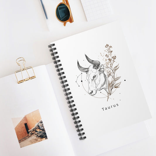 Taurus Spiral Notebook - Beautiful Floral Bull Design, Astrology Gift, Journal for Taurus, Taurus Birthday Gift, Aesthetic Stationery