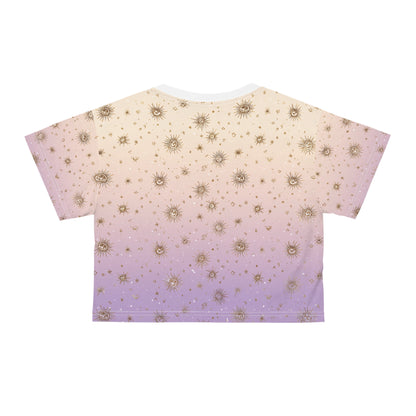 Celestial Crop Tee, Vintage Style Crop Top, AOP Summer Tee, Festival Wear, Bohemian T-Shirt, Astrology Fashion