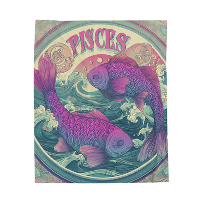 Pisces Velveteen Plush Blanket, Soft Blanket for Astrology Lovers, Cozy Throw for Home Decor, Gift for Zodiac Sign, Seasonal Decor
