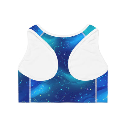 Galaxy-Themed Sports Bra, Workout Gear, Activewear, Yoga Bra, Fitness Apparel, Stylish Gym Wear