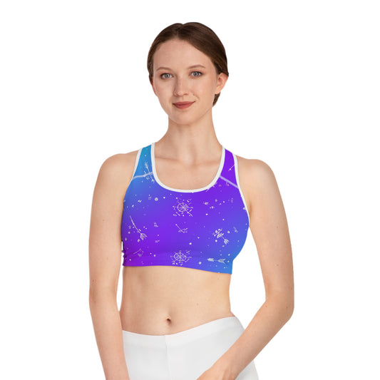 Galactic Sports Bra, Activewear for Fitness, Workout Gear, Yoga Top, Colorful Sports Apparel, Unique Gym Clothing