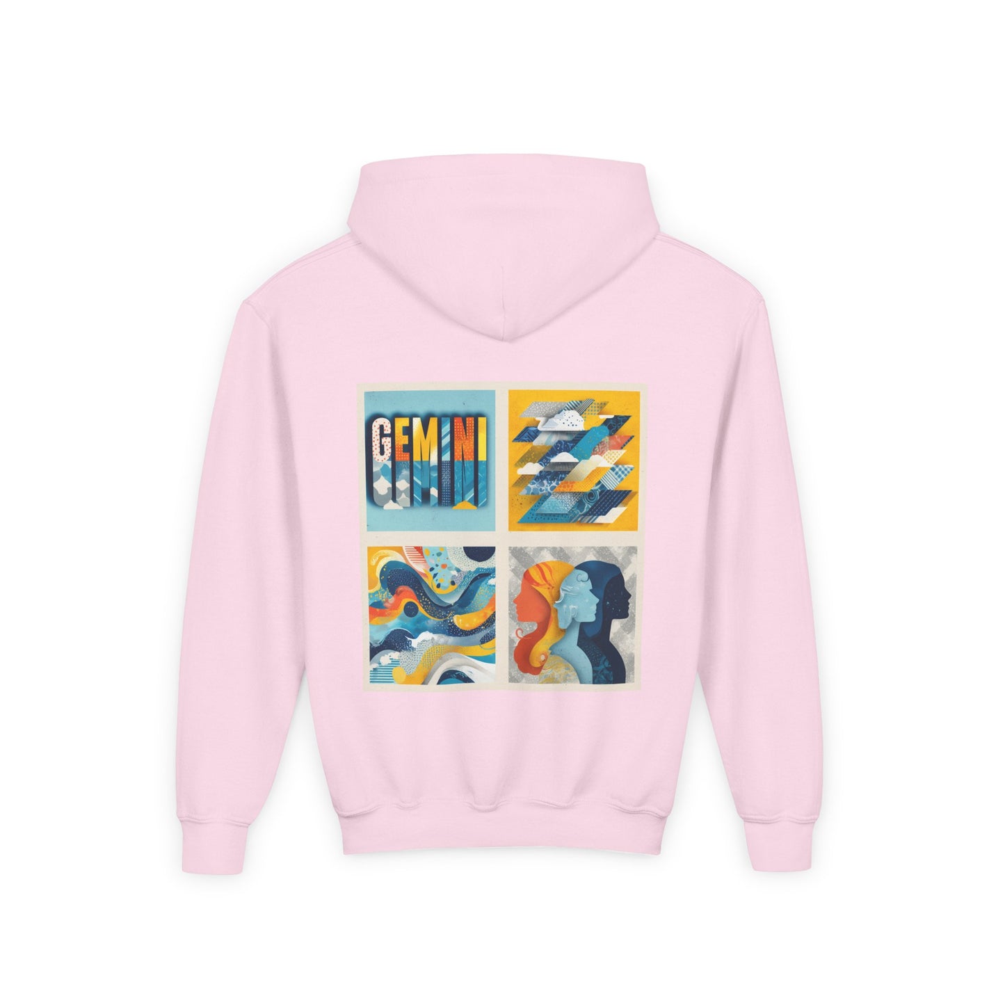 Gemini Art Youth Hoodie, Zodiac Sweatshirt, Astrology Pullover, Gift for Tween, Birthday Present, Cosmic Style