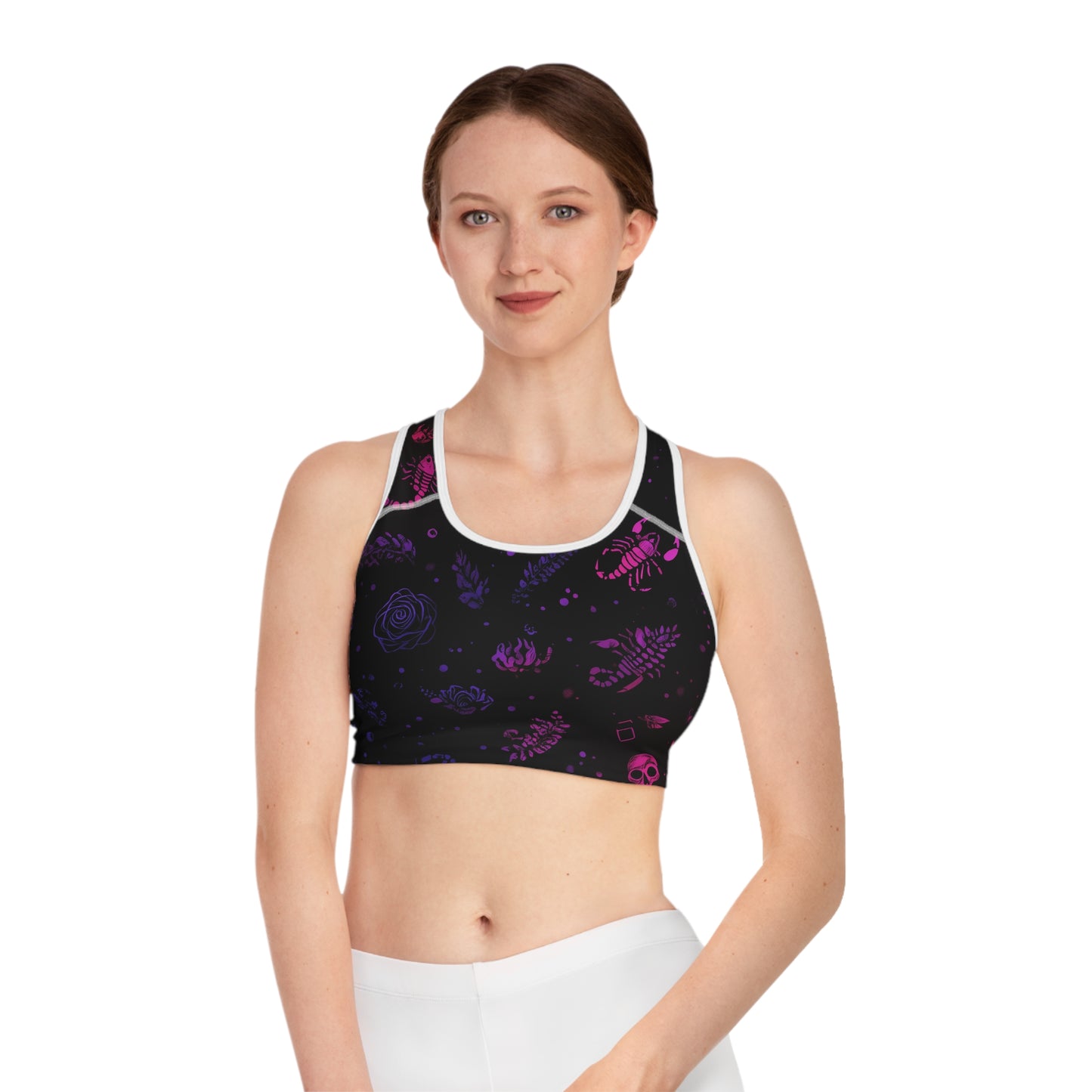 Vibrant Athletic Sports Bra with Gothic Aesthetic, Activewear, Workout Top, Gym Essentials, Fitness Apparel, Unique Fitness Gift