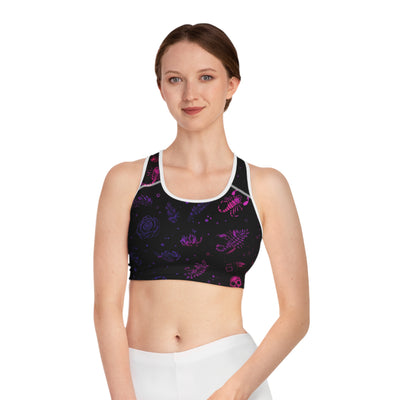 Vibrant Athletic Sports Bra with Gothic Aesthetic, Activewear, Workout Top, Gym Essentials, Fitness Apparel, Unique Fitness Gift