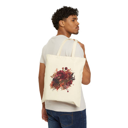 Floral Embellished Cotton Tote Bag, Eco-Friendly Shopping Bag, Gift for Her, Beach Bag, Reusable Carryall, Artful Tote