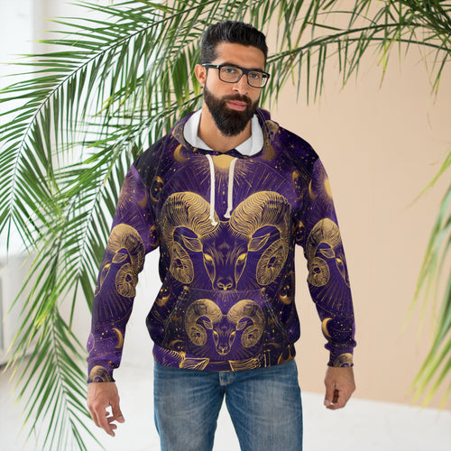 Celestial Aries Unisex Pullover Hoodie | Astrology Gifts, Zodiac Hoodies, Unique Sweatshirts, Starry Night Wear