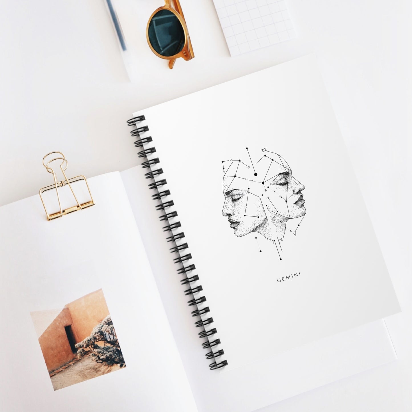 Astrology-Inspired Spiral Notebook - Personalizable Gemini Edition, Geminis Gift, Star Sign Journal, Cosmic Art Notebook, Zodiac Stationery