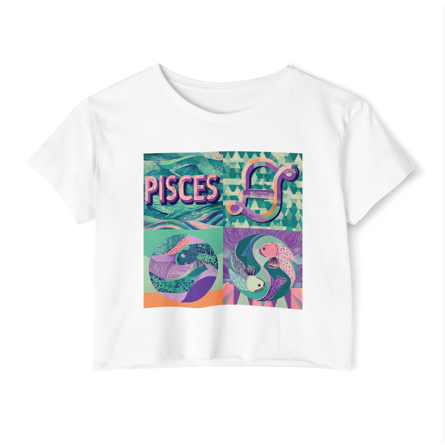 Pisces Women's Festival Crop Top, Astrology Tee, Zodiac Shirt, Boho Style Top, Summer Festival Wear, Gift for Astrology Lovers
