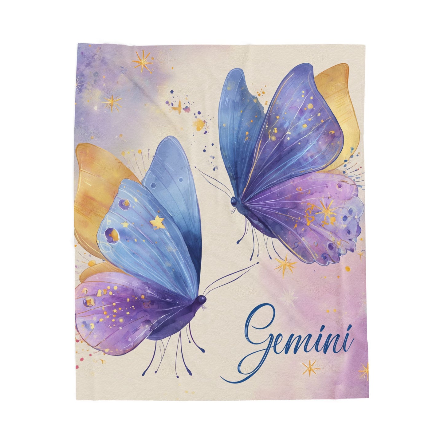 Gemini Velveteen Plush Blanket, Cozy Throw for Astrological Lovers, Butterfly Design, Zodiac Gift, Home Decor Accents