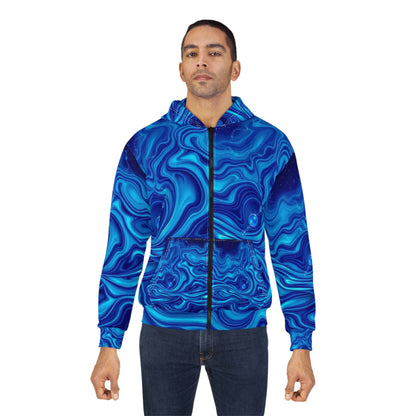 Water Element Blue Marble Unisex Zip Hoodie - Elemental Flow AOP Design, Aquatic Energy Gift, Celestial Ocean Sweatshirt