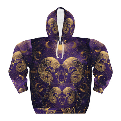 Celestial Aries Unisex Pullover Hoodie | Astrology Gifts, Zodiac Hoodies, Unique Sweatshirts, Starry Night Wear