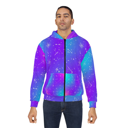 Galaxy Print Unisex Zip Hoodie, Cosmic Zip Up, Colorful Outerwear, Unique Space Design, Stylish Layering, Perfect Gift for Astronomers