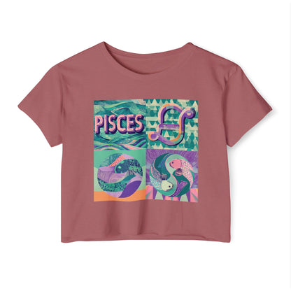 Pisces Women's Festival Crop Top, Astrology Tee, Zodiac Shirt, Boho Style Top, Summer Festival Wear, Gift for Astrology Lovers
