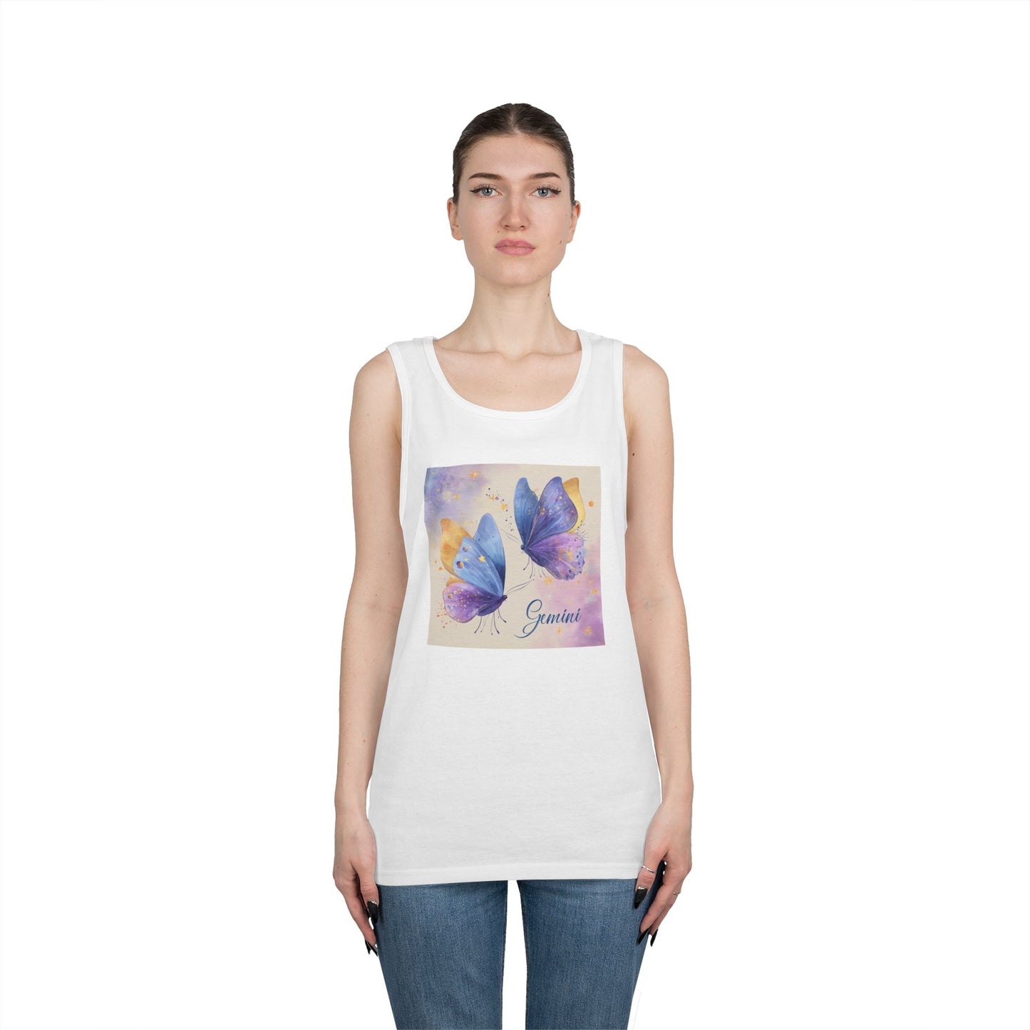 Butterfly Graphic Tank Top | Unisex Heavy Cotton Sleeveless Tee, Summer Wardrobe, Gift for Nature Lovers, Casual Outfit, Butterfly Decor