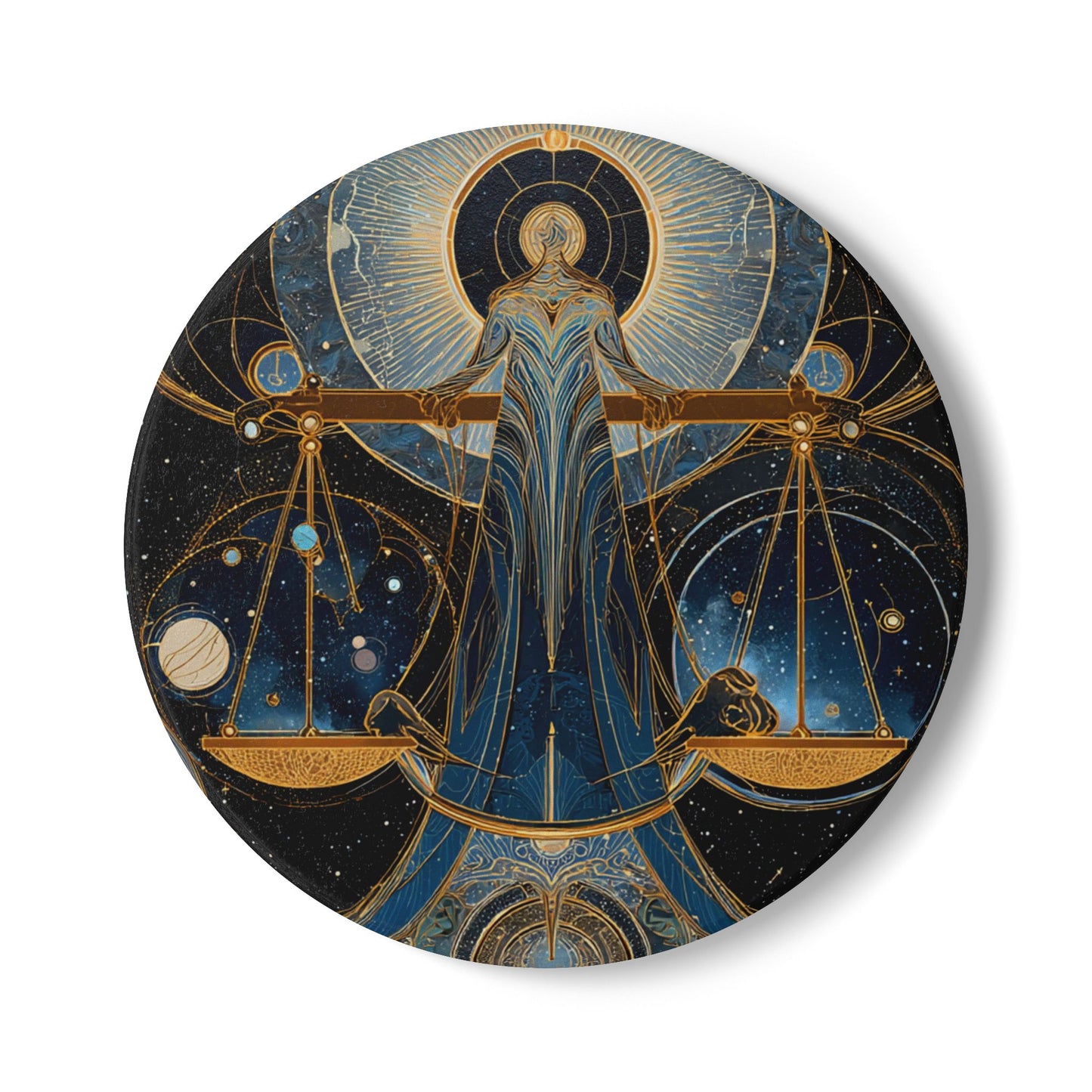 Libra Air Element Astrological Balance Ceramic Coaster - Zodiac Harmony Decor, Astrology Gift, Celestial Scale Design