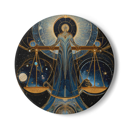 Libra Air Element Astrological Balance Ceramic Coaster - Zodiac Harmony Decor, Astrology Gift, Celestial Scale Design