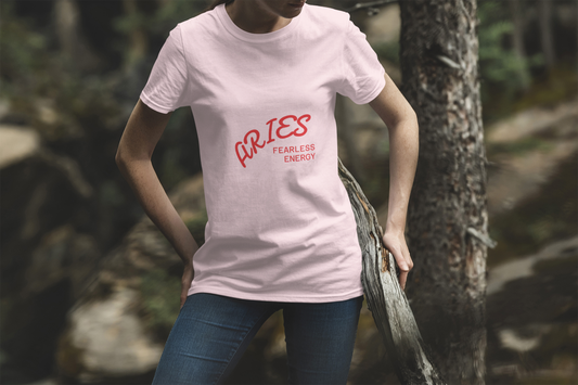 Customisable Aries Fearless Energy Tee, Unisex Cotton T-shirt, Zodiac Sign Gift, Astrology Apparel, Trendy Graphic Tee, Birthday Gift