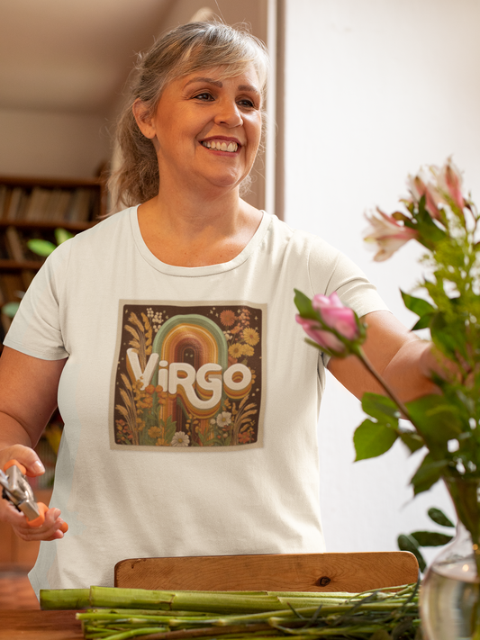 Virgo Floral Unisex Heavy Cotton Tee, Astrology Gift, Zodiac Shirt, Birthday T-Shirt, Horoscope Apparel, Casual Wear