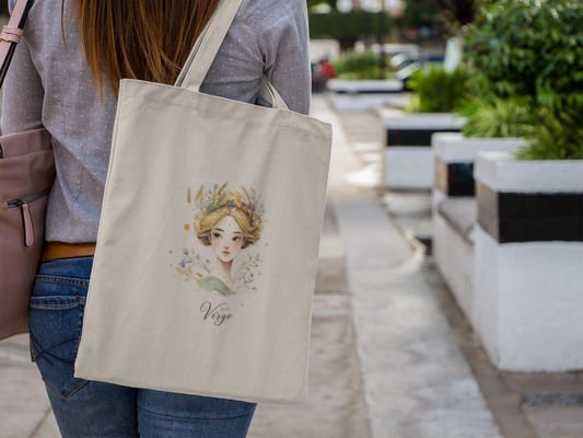 Boho Floral Tote Bag, Eco-Friendly Bag, Artsy Shopper, Gift for Her, Zodiac Bag, Virgo Gift