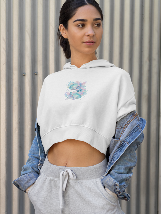 Artistic Crop Hoodie with Abstract Design, Trendy Sweatshirt, Fashionable Hoodie, Gift for Her, Casual Wear, Festival Fashion