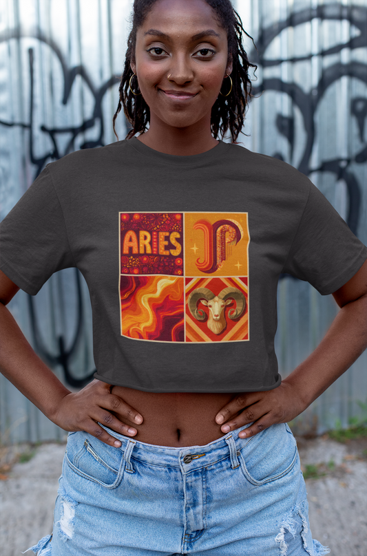 Aries Astrology Women's Festival Crop Top, Bohemian Tee, Zodiac Shirt, Star Sign Apparel, Astrology Gift, Trendy Summer Top