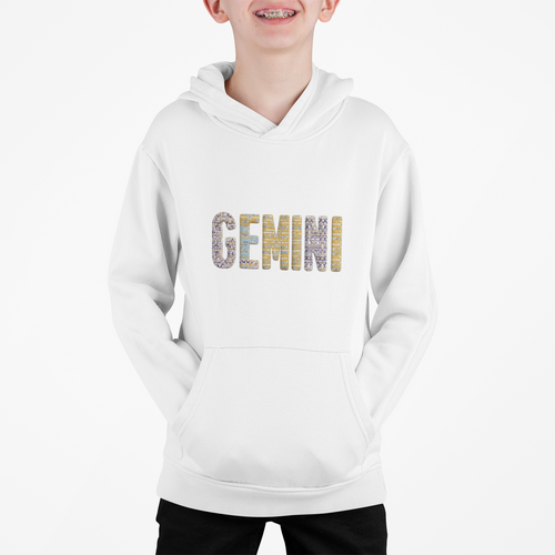 Gemini Art Youth Hoodie, Zodiac Sweatshirt, Astrology Pullover, Gift for Tween, Birthday Present, Cosmic Style