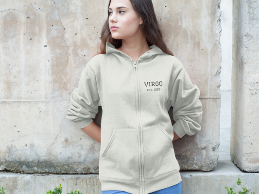 Virgo Zip Hoodie — Minimal Zodiac Sweatshirt (Est. 1996)