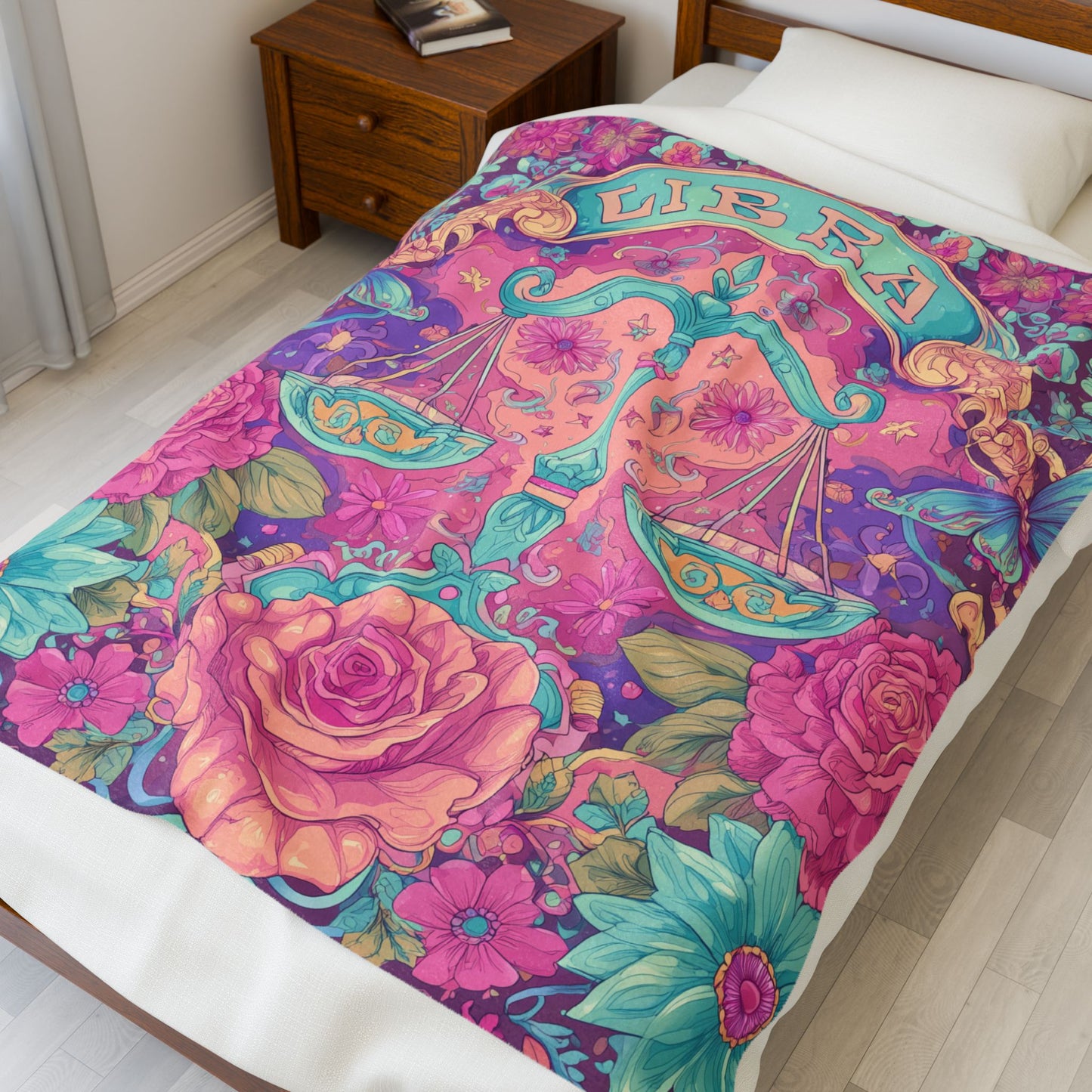 Colorful Libra Velveteen Plush Blanket | Cozy Astrology Decor, Zodiac Gift, Soft Blanket, Home Accent, Libra Theme