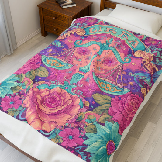 Colorful Libra Velveteen Plush Blanket | Cozy Astrology Decor, Zodiac Gift, Soft Blanket, Home Accent, Libra Theme