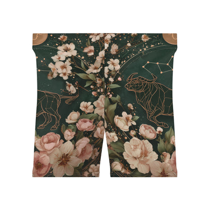 Floral Zodiac Women's Biker Shorts, Trendy Activewear, Summer Fitness, Gift for Her, Yoga and Cycling Shorts