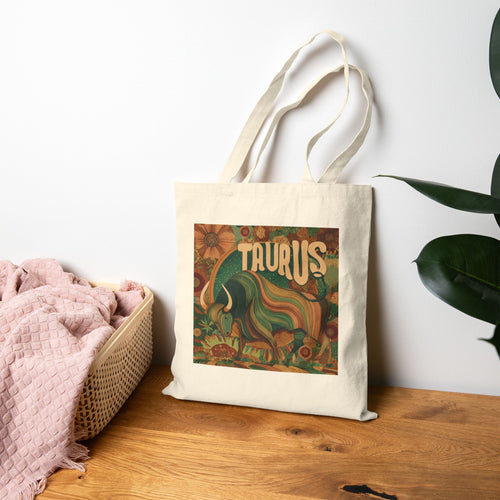 Taurus Zodiac Tote Bag with Colorful Design, Astrological Gift, Canvas Shopping Bag, Astrology Lover's Tote, Eco-Friendly Bag