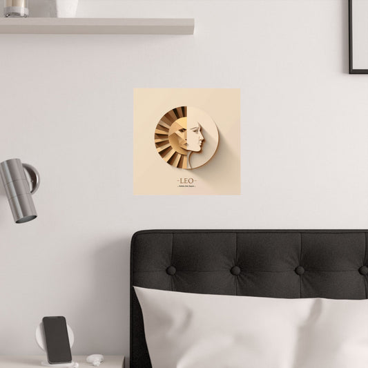 Leo Zodiac Satin Poster – Minimalist Sun & Face Wall Art (210gsm)