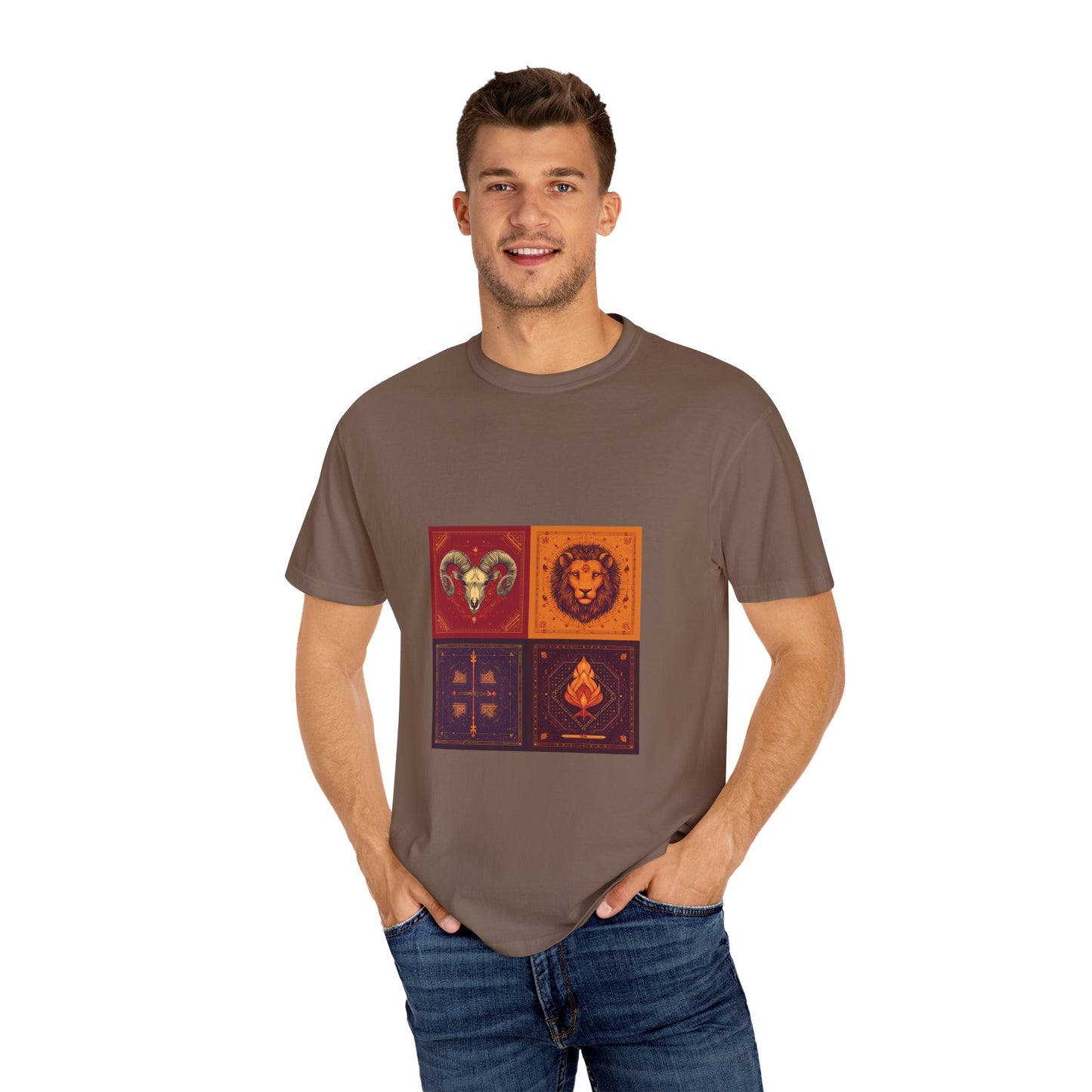 Garment-Dyed Graphic T-Shirt - Bohemian Vibe, Perfect for Festivals, Unique Gift for Creatives, Casual Wear, Astrology Lovers