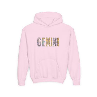 Gemini Art Youth Hoodie, Zodiac Sweatshirt, Astrology Pullover, Gift for Tween, Birthday Present, Cosmic Style