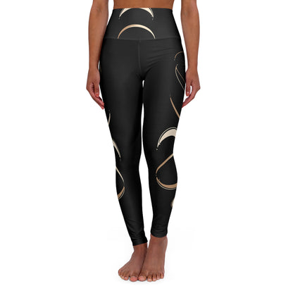 Moon Phase High-Waisted Yoga Leggings — Black Celestial Crescent Print