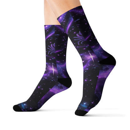 Water Element Cancer Socks | ♋ Cosmic Crab | Psychedelic Galaxy Crew Socks