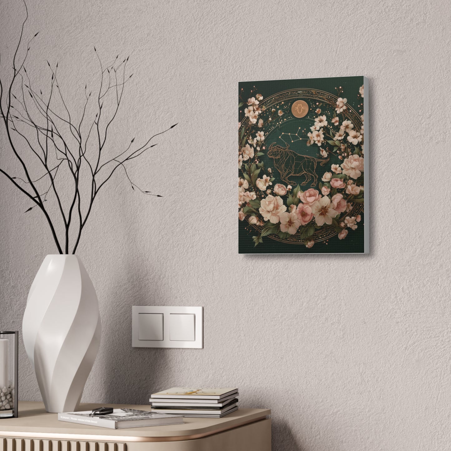 Taurus Zodiac Canvas Wall Art, Floral Taurus Print, Horoscope Gift, Astrology Decor, Celestial Artwork
