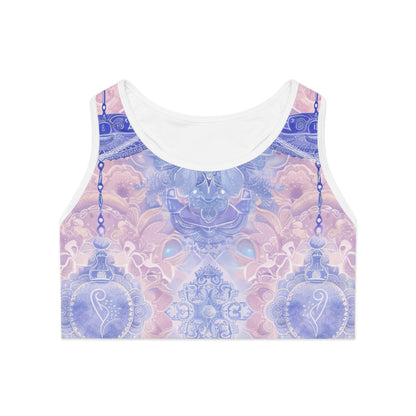 Libra Air Element Floral Sports Bra - Zodiac Harmony Athletic Wear, Astrology Fitness Gift, Celestial Balance Design