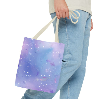 Celestial Tote Bag, Starry Sky Canvas Bag, Colorful Reusable Shopping Tote, Gift for Astronomers, Trendy Eco-Friendly Tote