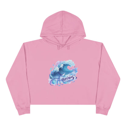 Aquarius Wave Crop Hoodie - Stylish Astrological Apparel, Zodiac Gift, Trendy Sweatshirt, Astrology Fashion, Unique Hooded Top