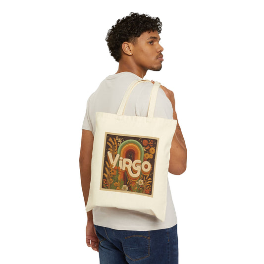 Vintage Virgo Cotton Canvas Tote Bag, Astrology Gift, Eco-Friendly Tote, Zodiac Bag, Handmade Shopping Bag